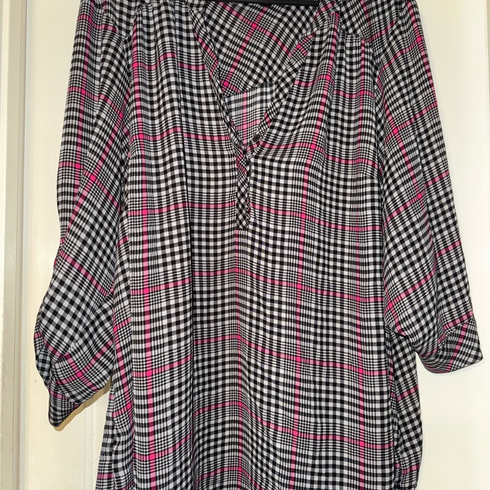 Torrid Black and Pink Plaid Top